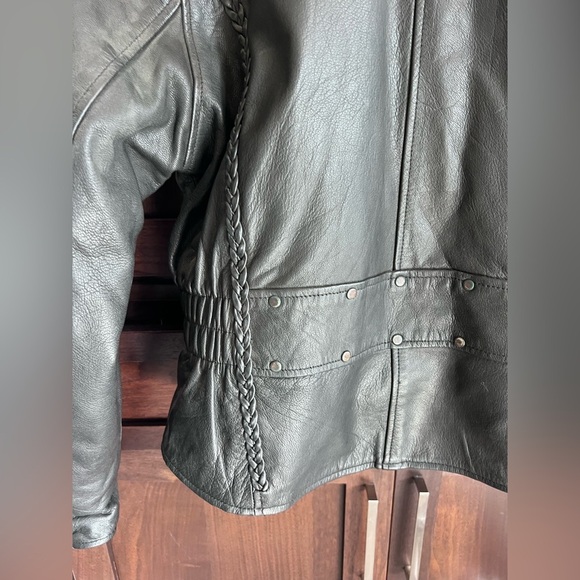 Women's Black Leather Motorcycle Jacket By Silver Bike Zip Out Liner Size XL - Picture 6 of 16